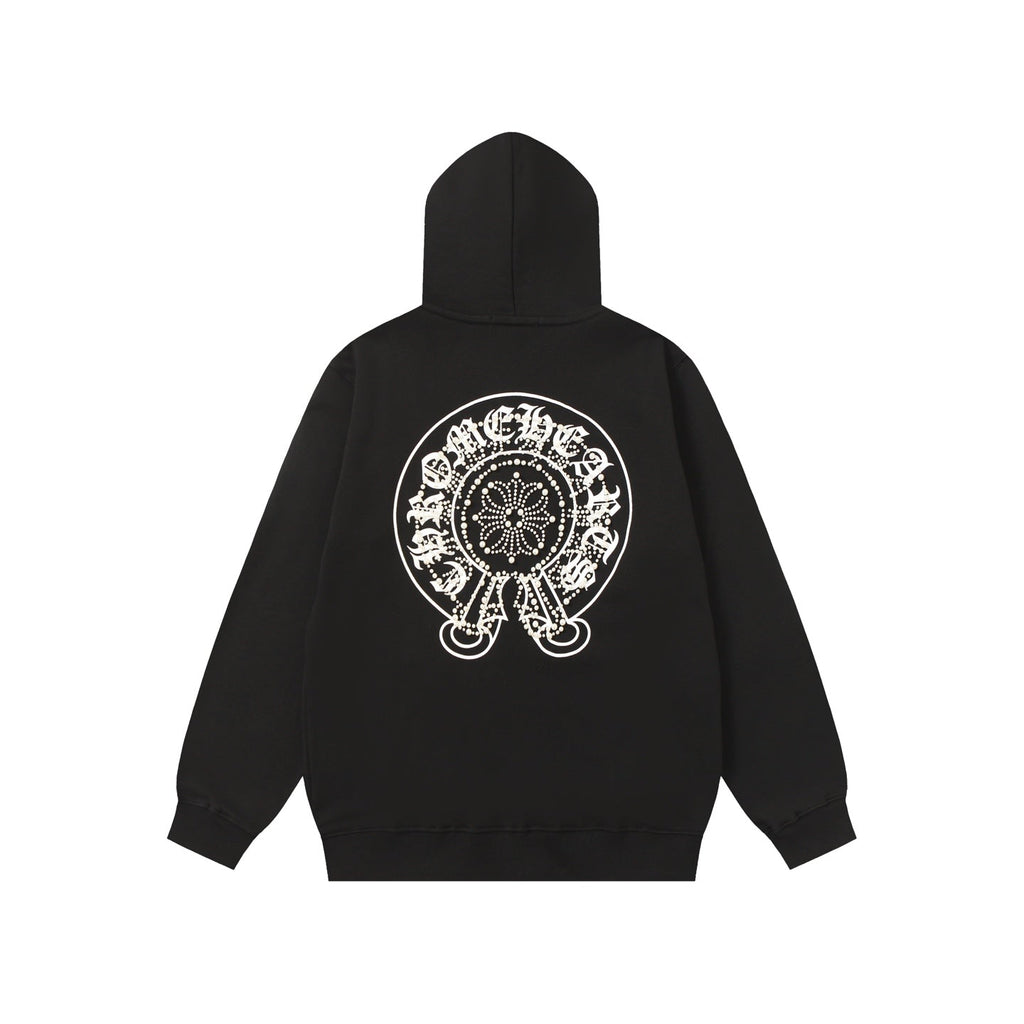 Rhinestone Horseshoe Hoodie - Black Gothic Streetwear Sweatshirt 2601