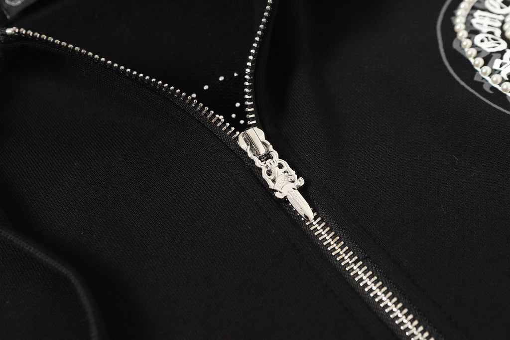 Rhinestone Horseshoe Hoodie - Black Gothic Streetwear Sweatshirt 2601