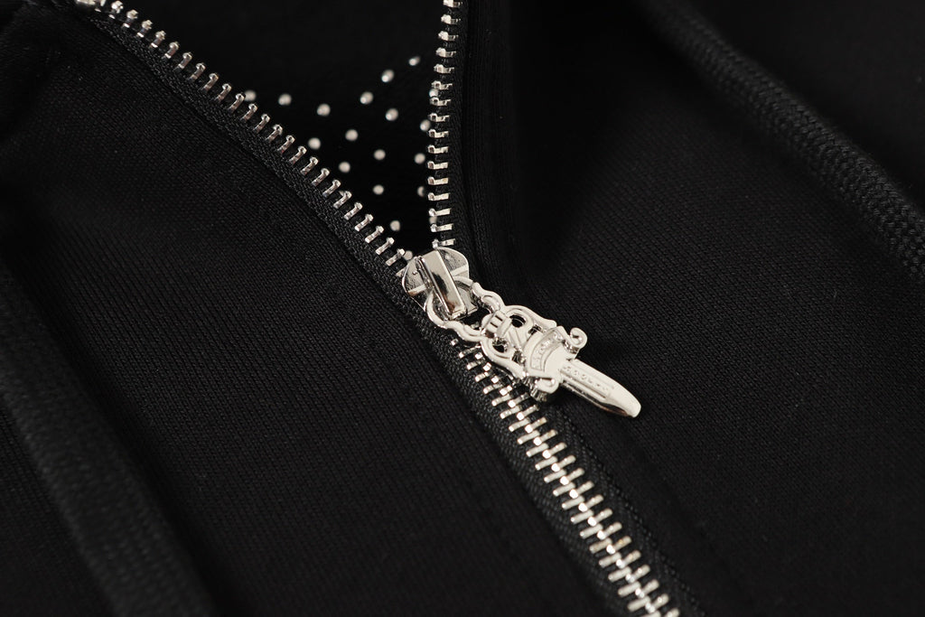 Rhinestone Cross Hoodie - Black Gothic Streetwear Sweatshirt 2633