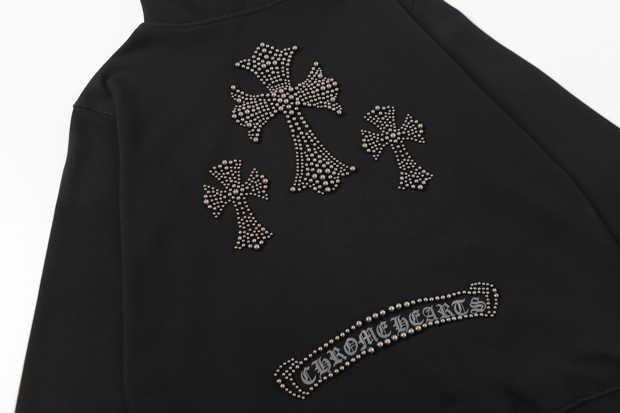 Rhinestone Cross Hoodie - Black Gothic Streetwear Sweatshirt 2633