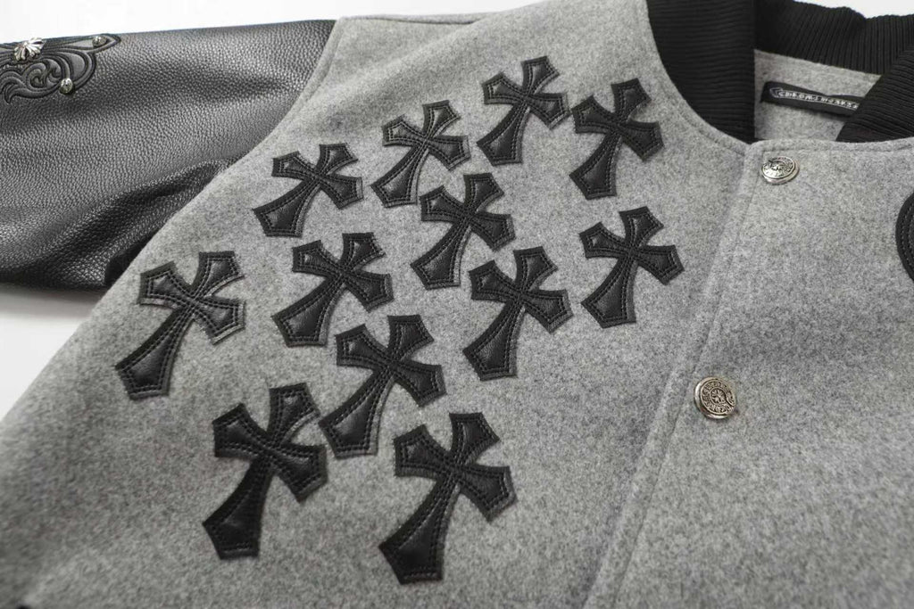 Multi Cross Varsity Jacket - Grey Black Street Jacket 2215