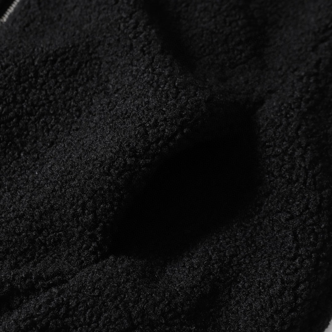 Horseshoe Embroidered Sherpa Jacket - Black Cream Gothic Coat 825