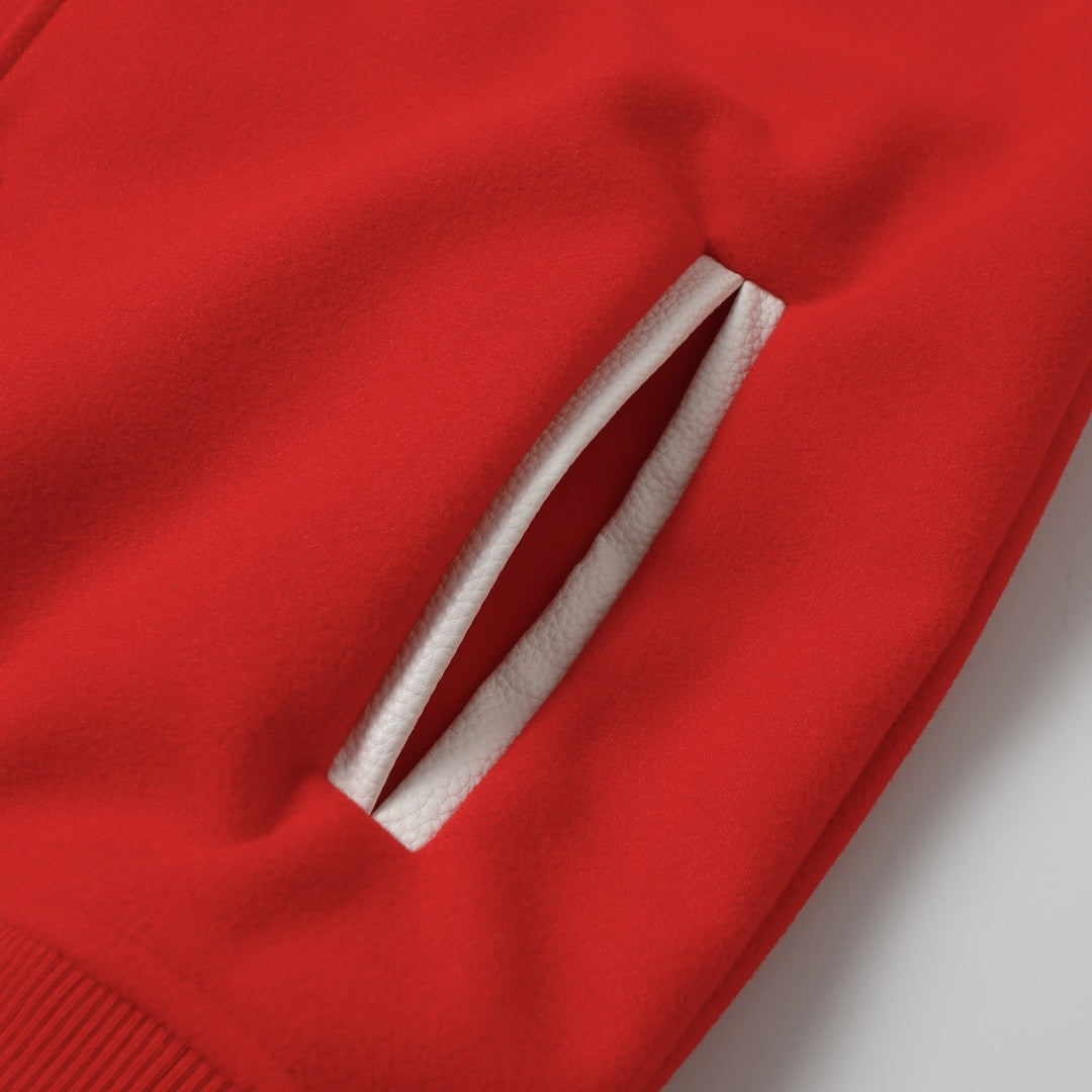 Red Cross Varsity Jacket - White Sleeve Gothic Street Baseball Coat D68